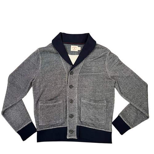 Brooks Brothers Men's Red Fleece Cardigan Sweater Small Cotton Navy Knit Button