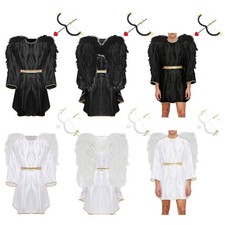 UK Men Angel Cupid Cosplay Costume Batwing Sleeve Satiny Robe and Heart Arrow