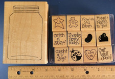 RARE D.O.T.S. Mason Jar "LITTLE FILL UPS" WOOD STAMP SET of 13, CARDS, STAMPING