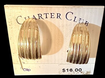 Vintage 1980 s Charter Club Goldtone Clip-on Hoop Earrings On Original Backing