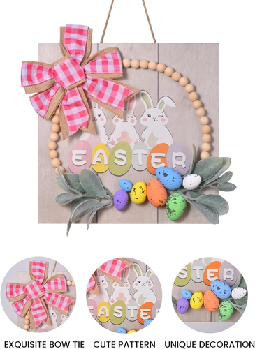 3D Easter Bunny Rabbit Eggs Welcome Front Door Sign Wood Door Hanger Wooden Wrea - Picture 3 of 12