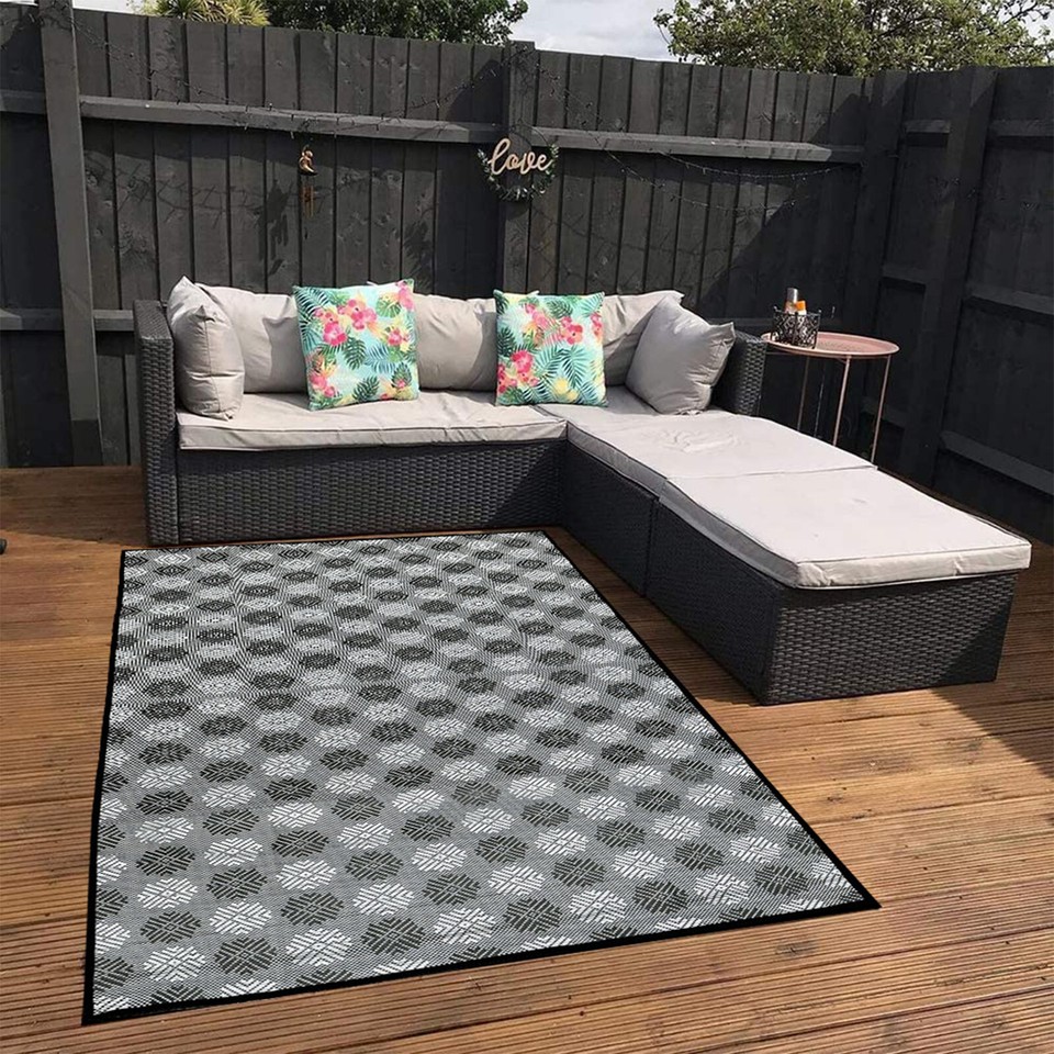 Patio Reversible Mat Small Indoor Outdoor Rug Geo Weave Waterproof
