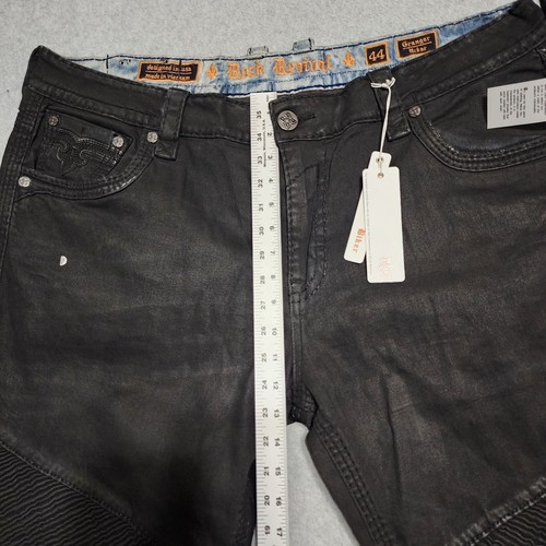 Rock Revival Granger Biker Size 44 Straight Black Studded Jeans 33" Inseam NWT - Picture 10 of 20