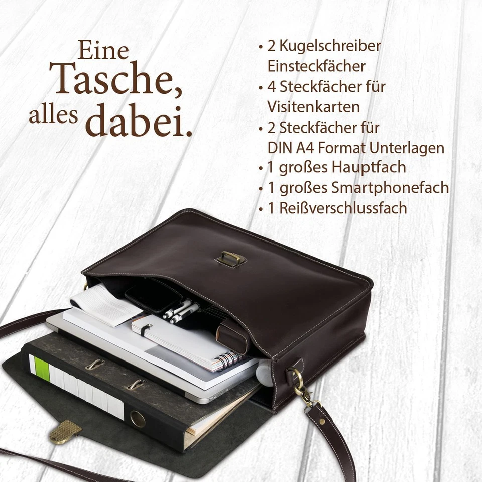 HANDMADE Aktentasche Herren Leder Laptoptasche 15.6 Zoll Businesstasche Damen - Bild 4 von 4