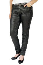 KAROSTAR ★ BASIC LEDER LOOK BOYFRIEND BAGGY JEANS HOSE KNÖPFE STRETCH 38 40 46