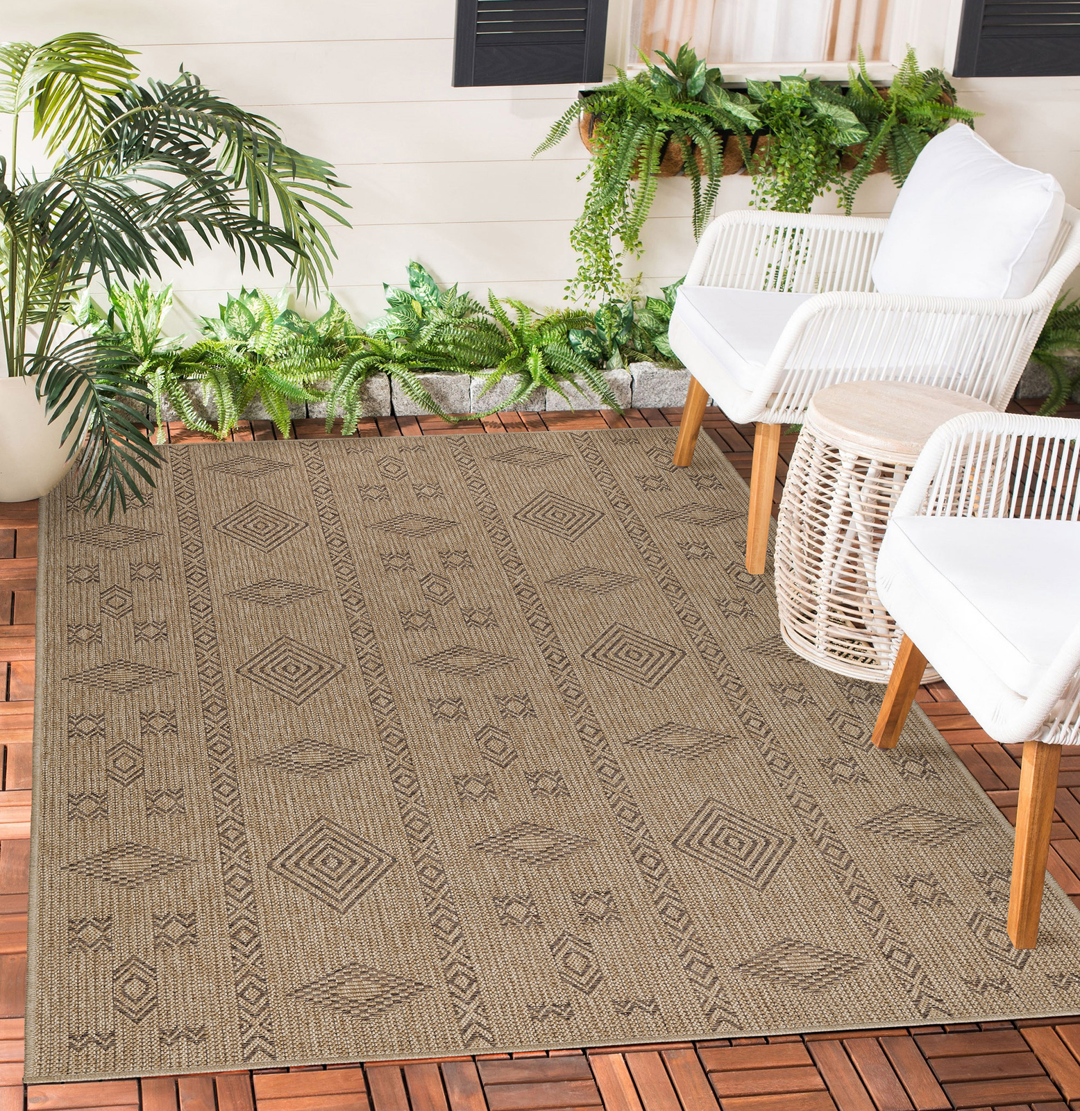 Alfombra Exterior Colores Naturales Resistente a la Intemperie Salón Terraza Balcón Alfombra Cocina