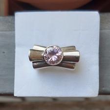 ANELLO ARGENTO DONNA VINTAGE anni '90 con fiocco, cristallo rosa e punzonatura