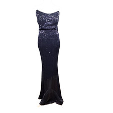 Windsor Large Blue Strapless Sequin Formal Prom Dress Maxi Lined Stretch Bra