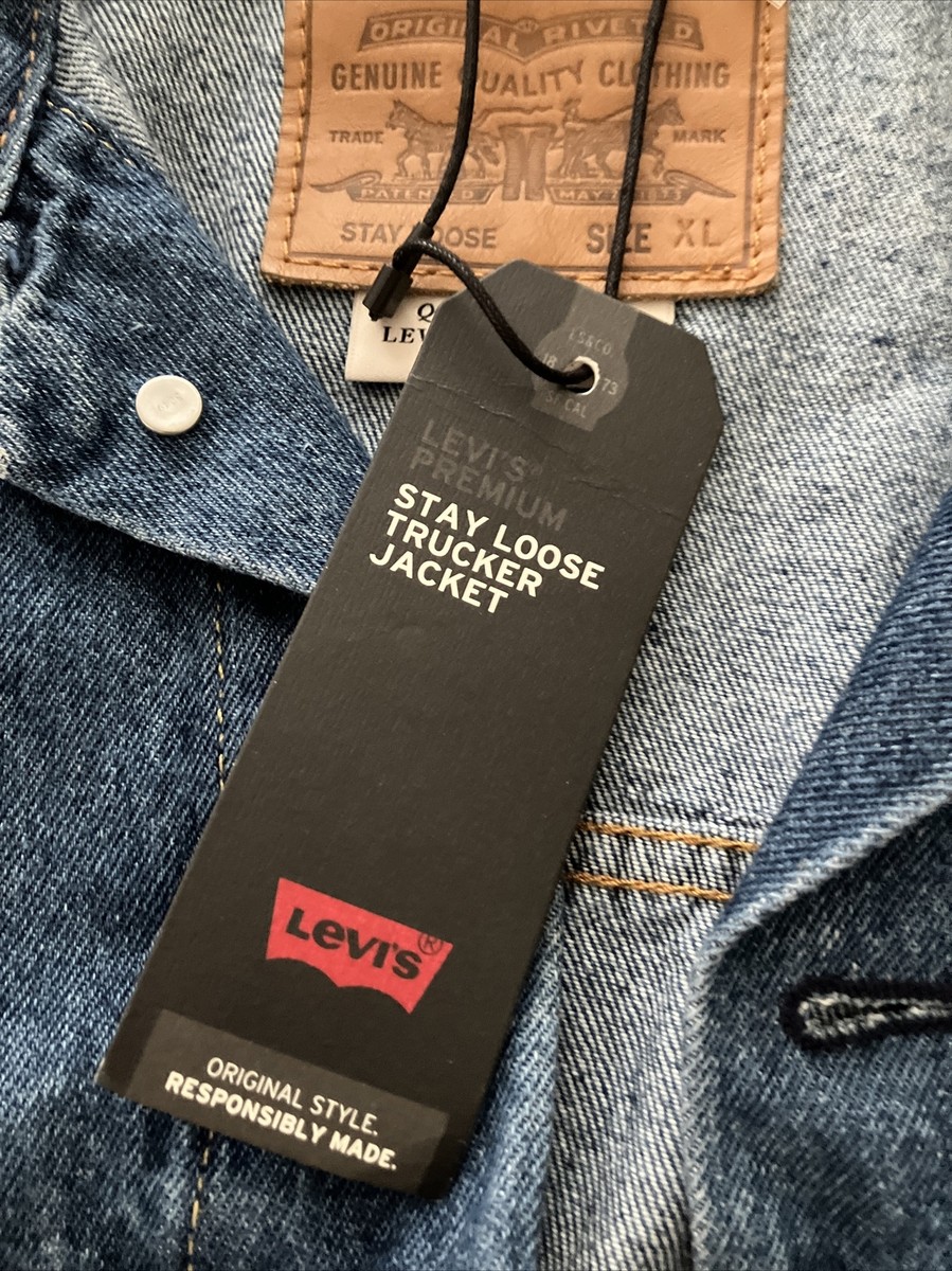 ジャケット・アウター LEVI'S PREMIUM STAY LOOSE TRUCKER JACKET NWT Levi's Stay Loose Denim Premium Trucker Jacket Dark Wash