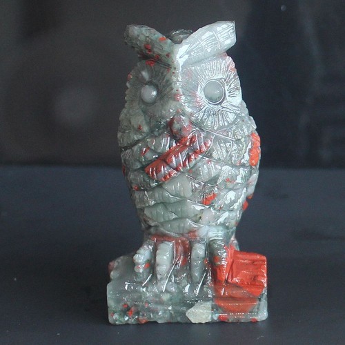 Carved gemstone crystal blood stone owl figurine animal carving home decor 74mm - Picture 2 of 6