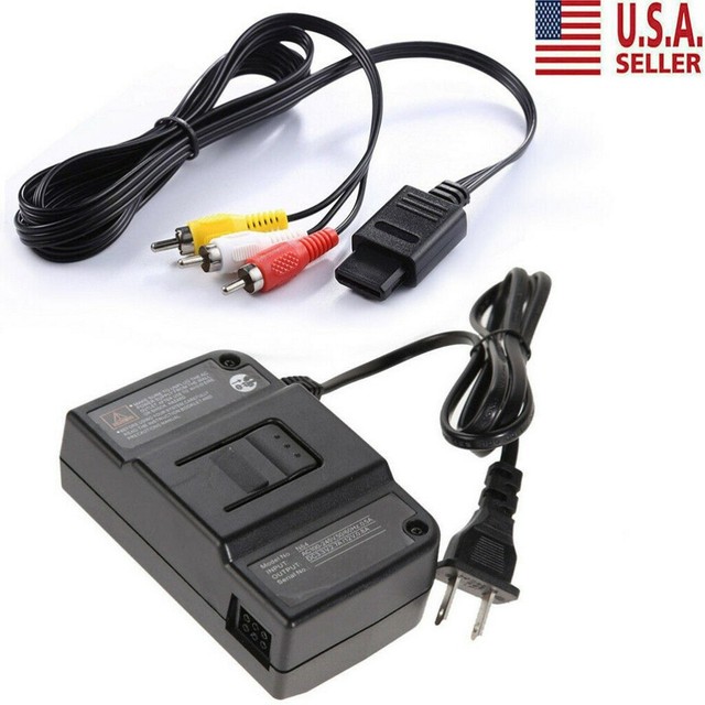AC Adapter Power Supply &AV Cable Cord For Nintendo 64 N64 Bundle Lot