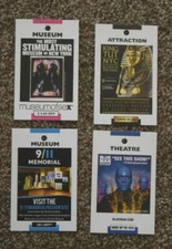 Four Mini NY CITY ATTRACTION CARDS: SEX MUSEUM, KINGTUT, 9/11 MEMORIAL, BLUE MAN