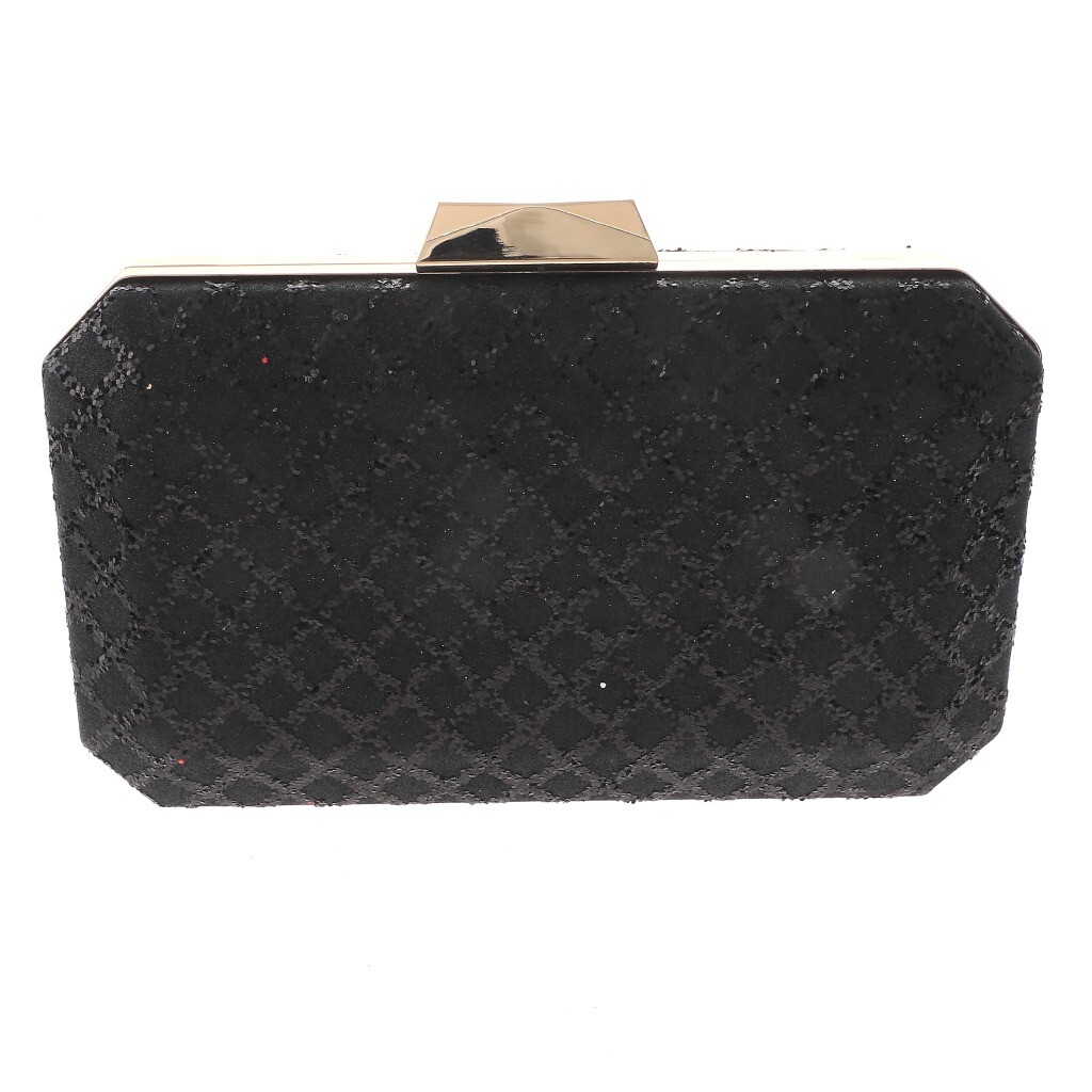 Gold Tone Metal Frame Black Glitter Fabric Clutch Evening Bag BZY166-BLK