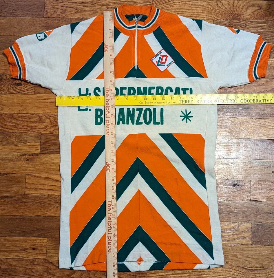 Camiseta deportiva de ciclismo Supermercati Brianzoli SANTINI de colección - talla 4 - Italia verde naranja  Foto 3 de 4
