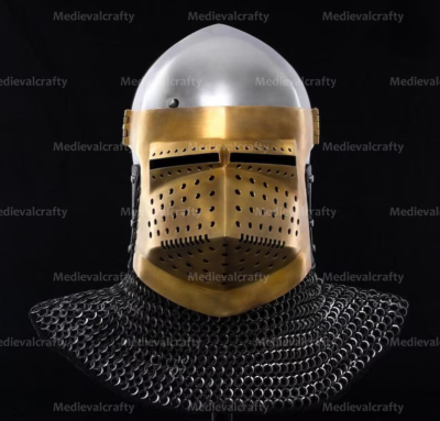 16 Gauge Medieval Klappvisor Helmet Chainmail Hunsgugel Marigny