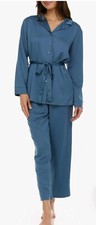 Flora By Flora Nikrooz Women  s Hazel Hammered Satin Pajama Set Size L Teal NEW