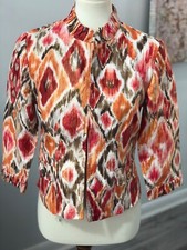 CHICO'S multi color ikat jacket/blazer, ruffled collar, size 0