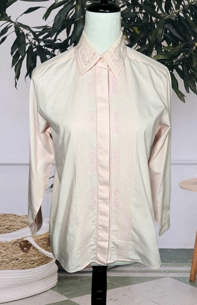 Vintage Floral Embroidered Button Down Blouse Size 4