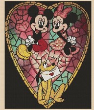 Mickey and Minnie Heart Stained Glass Counted Cross Stitch CHART No. 10-147