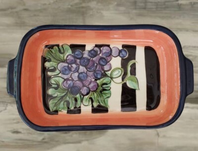 Vicki Carroll Studio Bon Appetite Grapes Rectangular Handled Casserole Baker