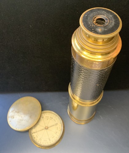 Antique Brass Spyglass & Compass Made in France 3 Draw Telescope 10” to 29.5” - 第 9/24 張圖片