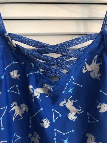 Girls "SO" Kohls Unicorn One Piece Bathing Suit Blue Size 12 - Picture 2 of 4