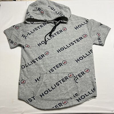 HOLLISTER Allover Logo Short Sleeve Fleece Hoodie in Size:  Medium
