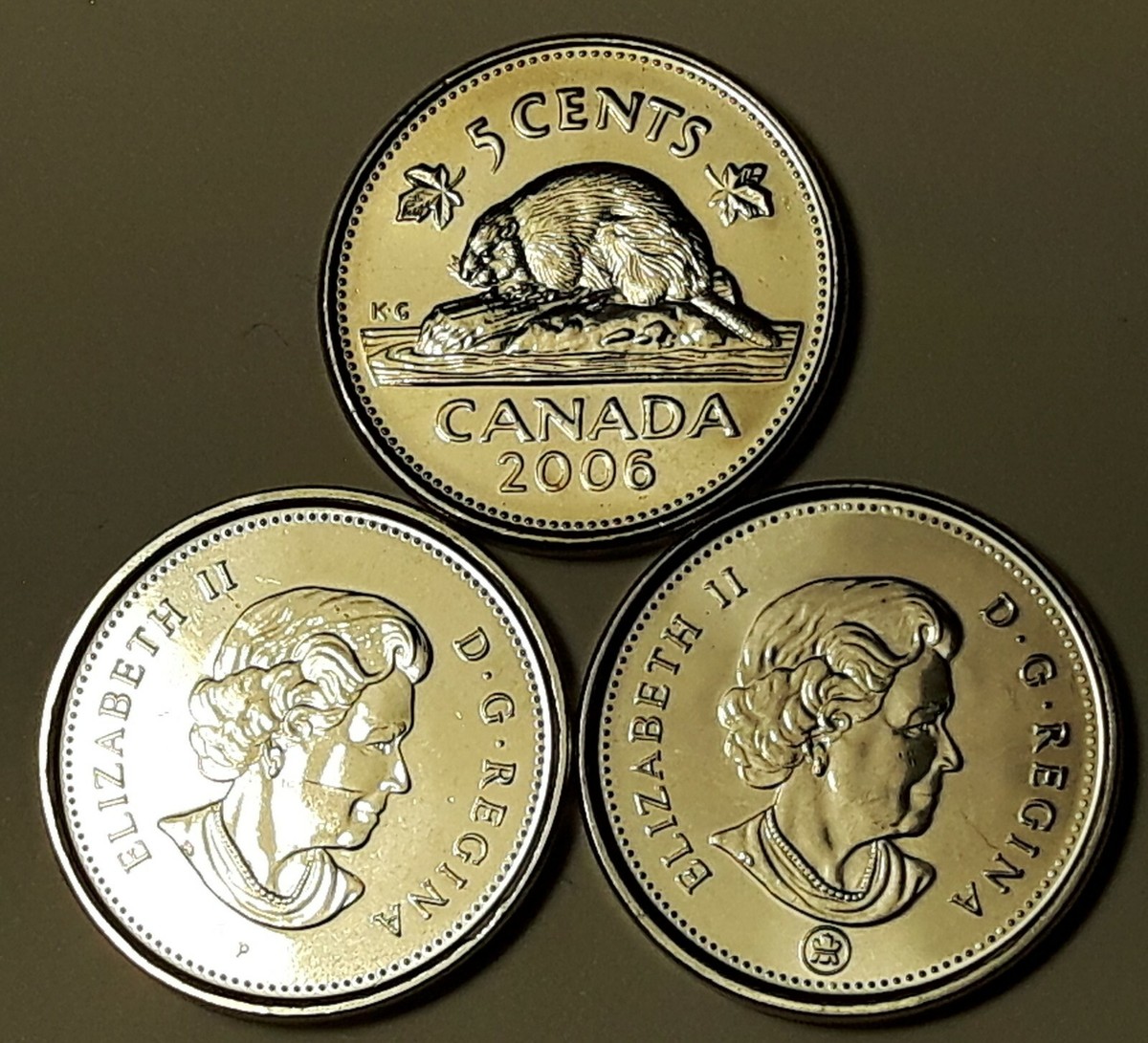 Lot of All 3 2006 CANADA FIVE Cent Nickel Varieties P,L,No L UNC 5