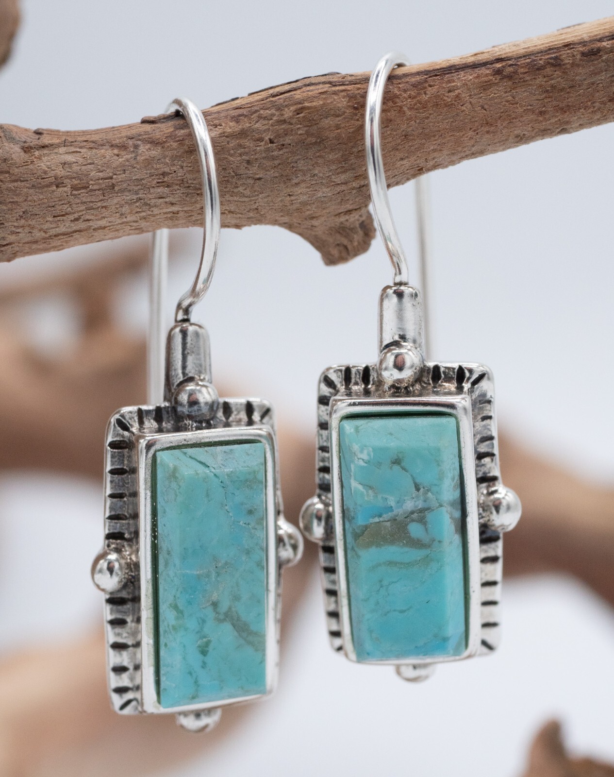 Sterling Silver 925 Western Rectangle Turquoise D… - image 1