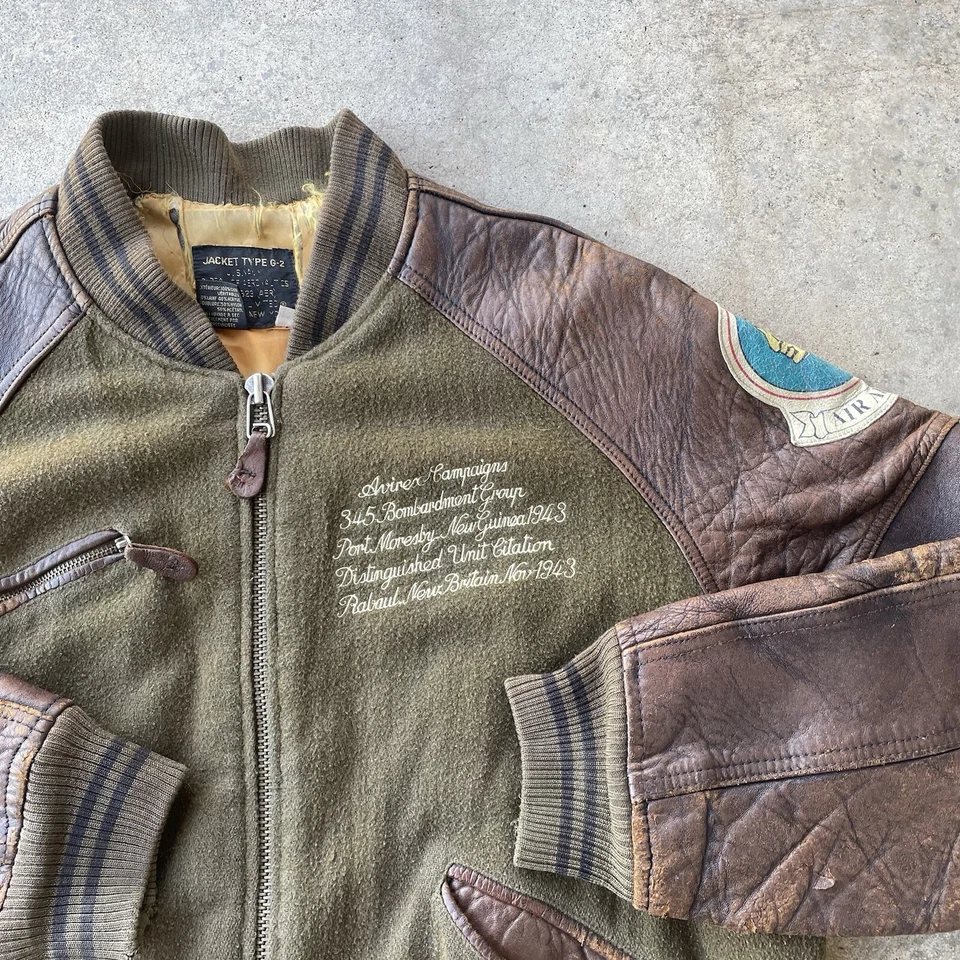 Avirex Leather Jacket Mens MD Brown G-2 Bomber Zip Up Air Apache Wool Military - Image 4 of 4