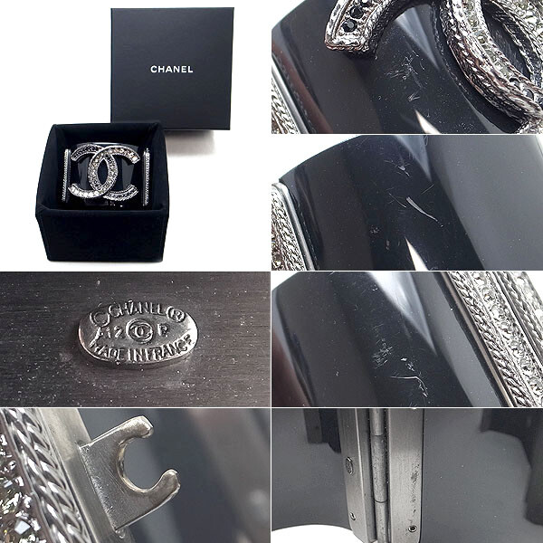 CHANEL CC Logos Black Rhinestone Chain Wide Cuff Bracelet CHANEL CC Logos Black Rhinestone Chain Wide Cuff Bracelet