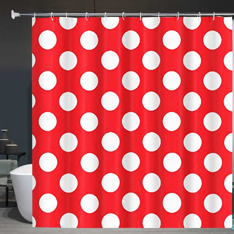 Cortina de Ducha Lunares Rojo y Blanco Geometría Cortinas de Baño Decoración de Baño... Foto 3 de 4