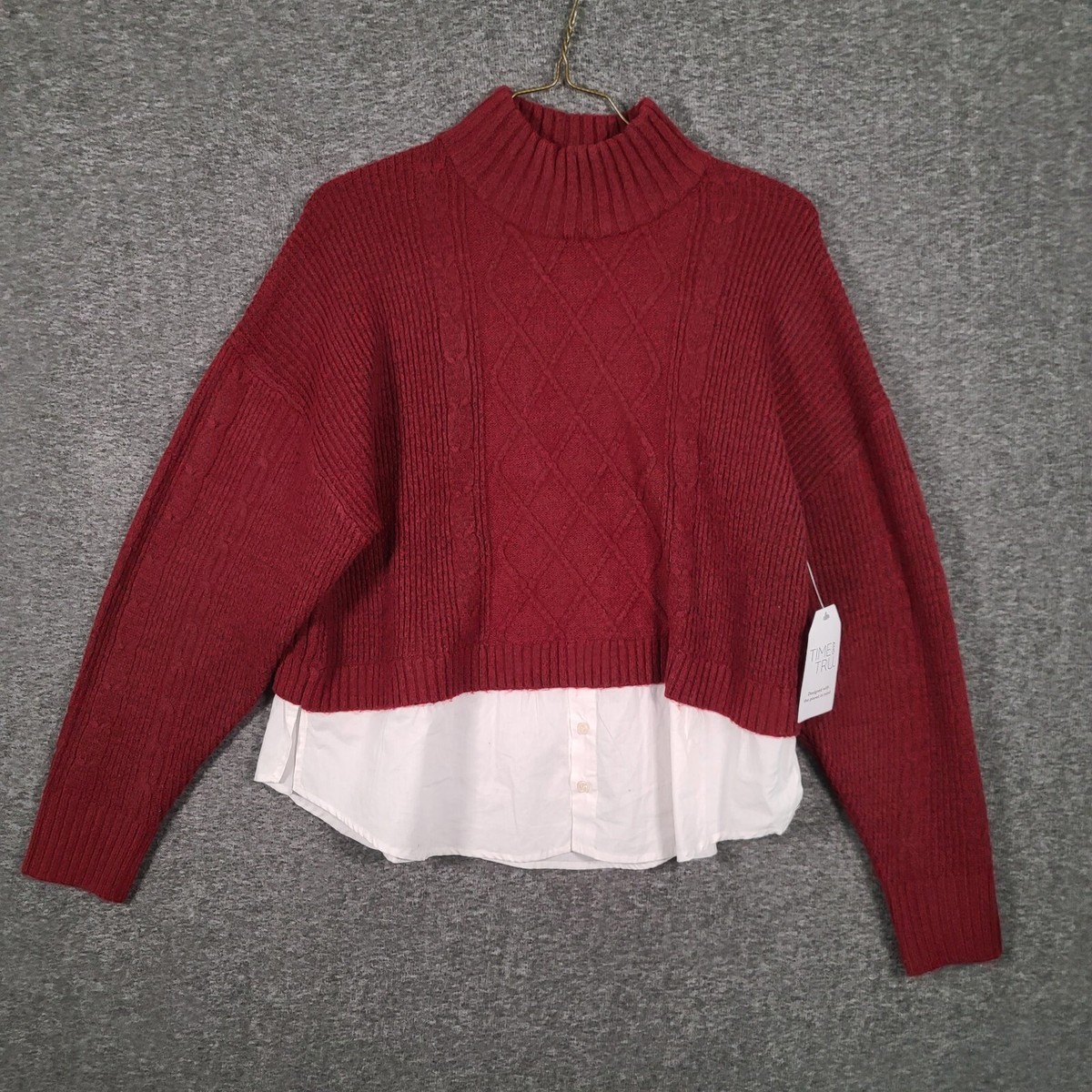 Time And Tru Layered Sweater Long Sleeve Pullover Red Mock Neck