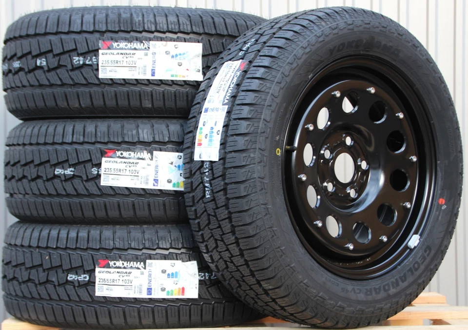 VW Bus T5 T6.1 Satz Räder Stahlfelgen schwarz Yokohama Off Road Ganzjahresreifen - Bild 3 von 4