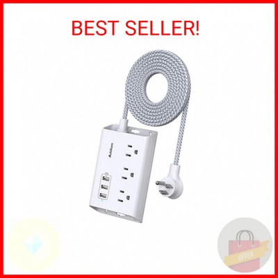 Power Strip with USB, Addtam ETL Certificate Flat Plug Extension Cord with 3 USB