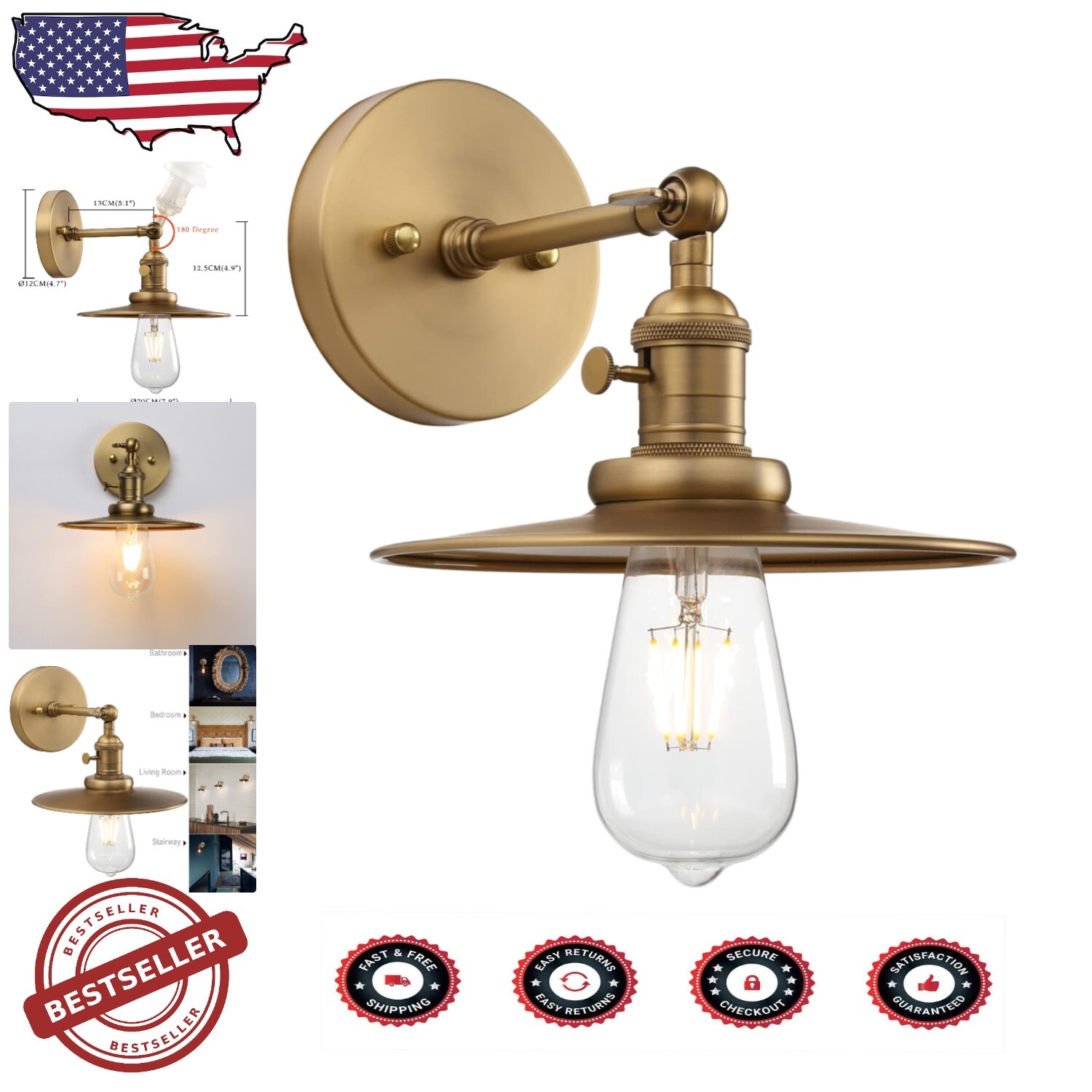 Elegant Antique 1-Light Wall Sconce - Crafted Metal Shade and On/Off Switch