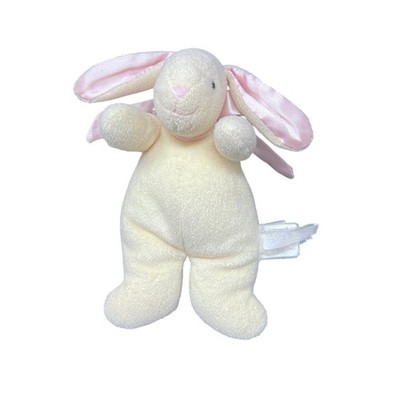 North American Bear Cream Bunny Plush Rattle 1996 VTG 7'' Pink Satin Ear Rabbit