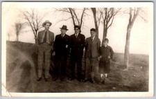 Vtg B&W Snapshot Five Men And Boy in Suits And Hats Outdoors 1940s