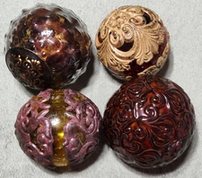 4 Decorative Balls Ornate Orbs Spheres 3.5" to 4" Diameter