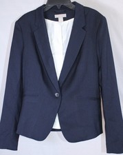H M Blazer Womens Size Medium Navy Blue Lined Micro Herringbone 1 Button