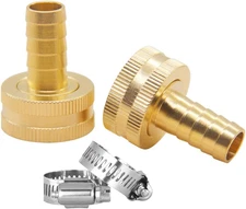 2PCS Garden Hose Connector 1/2" Barb X 3/4" Female GHT Thread Solid Brass Water 