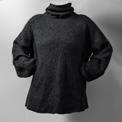 Uma Wang Fluffy Alpaca Cashmere Oversized Gray Knitted Turtleneck