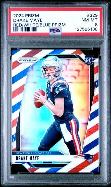 2024 PANINI PRIZM RED/WHITE/BLUE PRIZM #329 DRAKE MAYE ROOKIE RC PSA 8