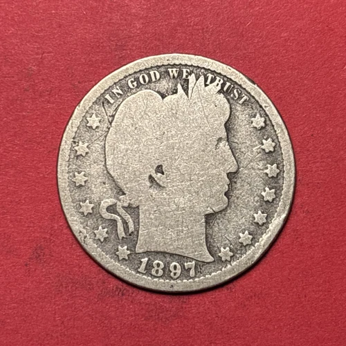 (1) Beautiful Antique 1897-S Barber Quarter G-GOOD KEY DATE COIN