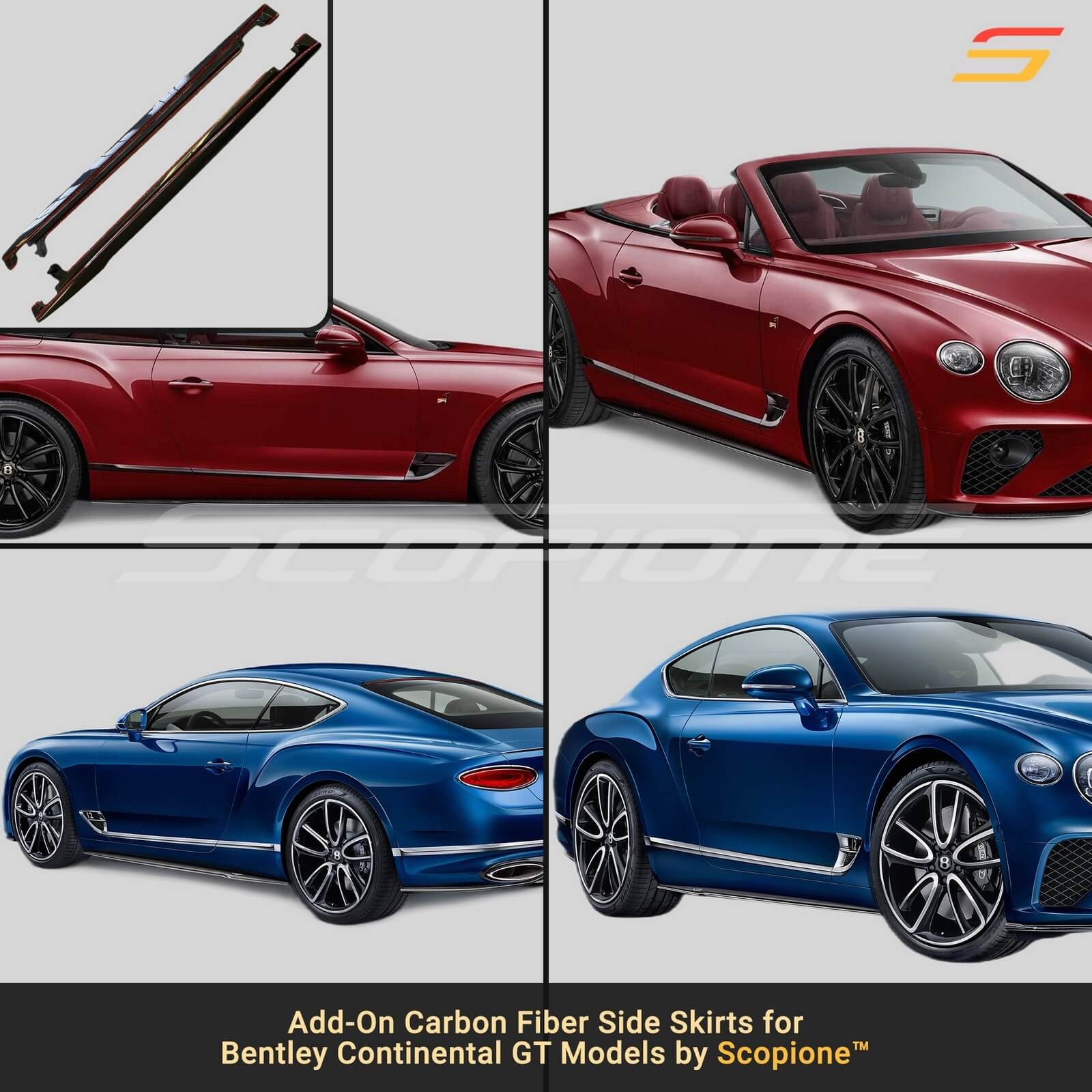 Scopione Carbon Fiber Add-On Side Skirts for Bentley 19-24 Continental GT GTC