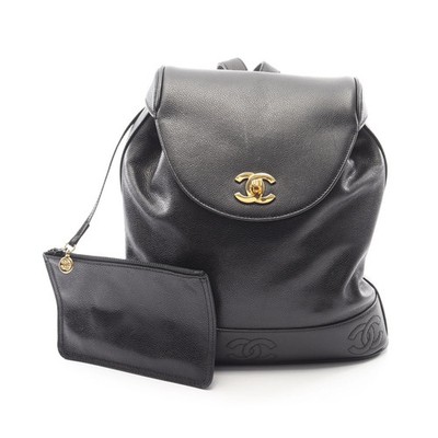 Chanel Coco Mark Backpack Black Leather #RCB2774