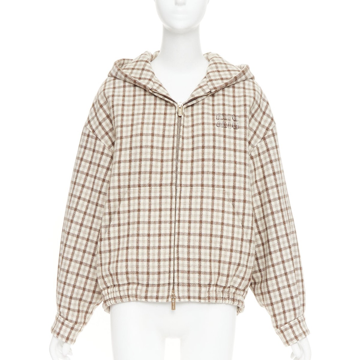MIU MIU 2023 cocoa brown check logo hooded blouson jacket IT38 XS ASAP Rocky