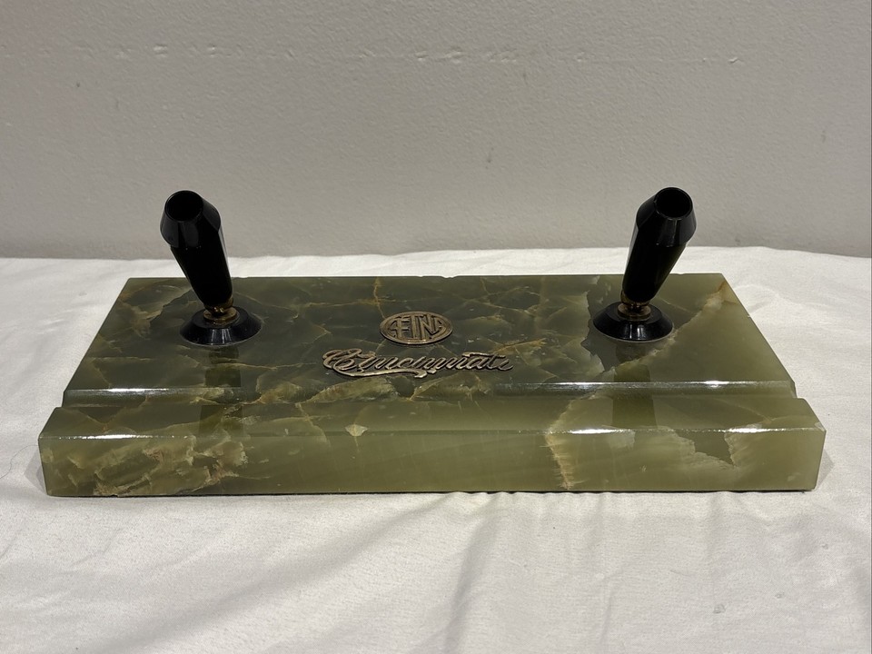 A 1931 Aetna Cincinnati marble fountain pen stand — nearly a century old and still stately enough to make any desk look like a partner's office at a law firm.