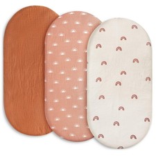 Gllquen Baby Muslin Bassinet Sheets 3 Pack, Breathable Elastic Cozy Fitted