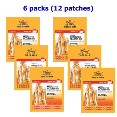 6x Tiger Balm Plastered-RD LARGE Patch WARM Relief Muscle Pain Neck Back